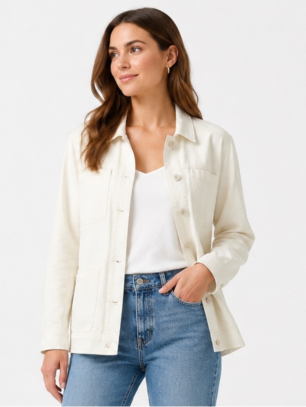 Lucky Brand Linen Blend Utility Chore Jacket Ivory Cream Women’s Medium Coastal